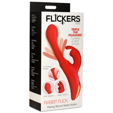 Rabbit Flick Flicking Silicone Rabbit Vibrator - Red-Vibrators-XR Brands inmi-Andy's Adult World