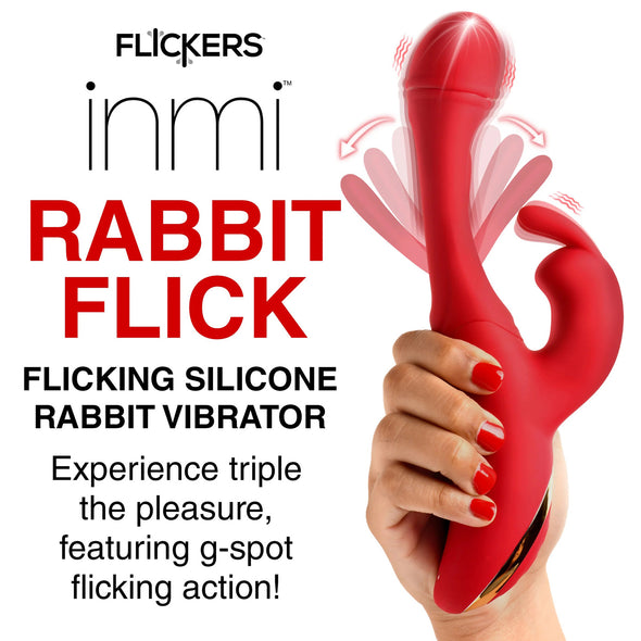 Rabbit Flick Flicking Silicone Rabbit Vibrator - Red-Vibrators-XR Brands inmi-Andy's Adult World