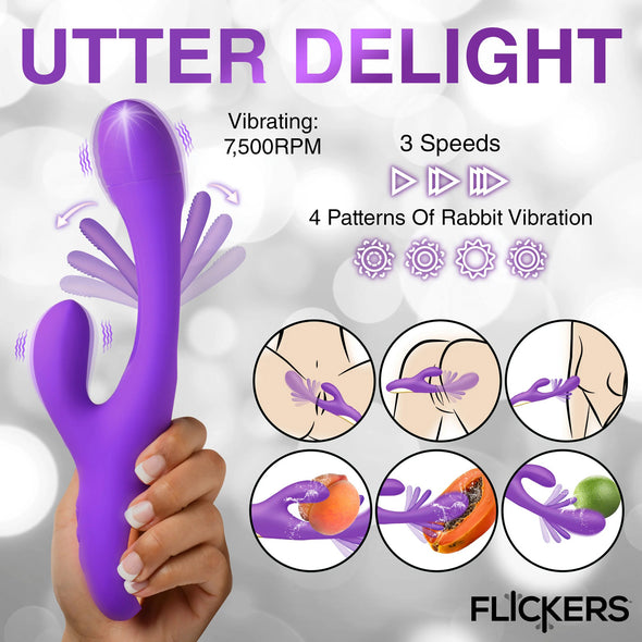 Tri-Flick Flicking Silicone Rabbit Vibrator - Purple-Vibrators-XR Brands inmi-Andy's Adult World