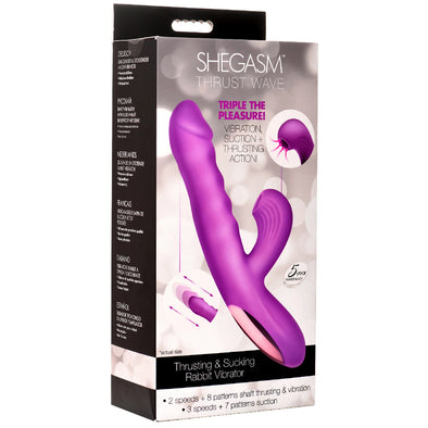 Thrust Wave Thrusting and Sucking Rabbit Vibrator - Purple-Vibrators-XR Brands Shegasm-Andy's Adult World