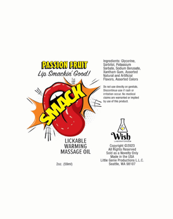 Smack Warming and Lickable Massage Oil - Passion Fruit 2 Oz-Lubricants Creams & Glides-Little Genie-Andy's Adult World