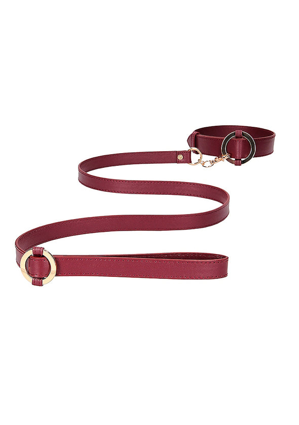 Ouch Halo - Collar With Leash - Burgundy-Bondage & Fetish Toys-Shots Ouch!-Andy's Adult World