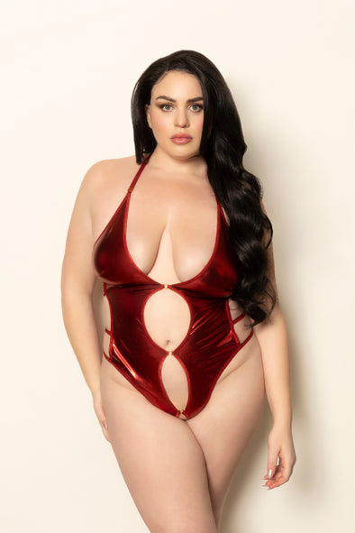 Lame Teddy With Keyholes - Queen Size - Red-Lingerie & Sexy Apparel-Seven Til Midnight-Andy's Adult World