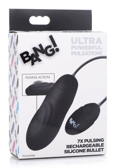 7x Pulsing Rechargeable Silicone Bullet- Black-Vibrators-XR Brands Bang-Andy's Adult World