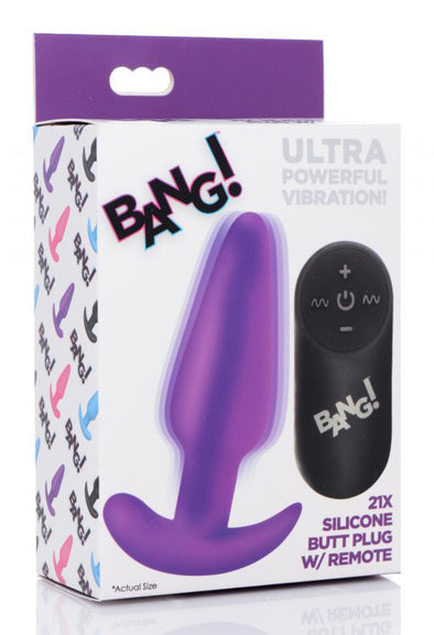 21x Silicone Butt Plug With Remote - Purple-Anal Toys & Stimulators-XR Brands Bang-Andy's Adult World