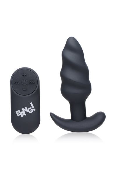 21x Silicone Swirl Plug With Remote -Black-Anal Toys & Stimulators-XR Brands Bang-Andy's Adult World