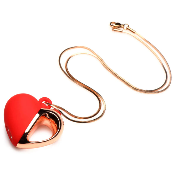 10x Vibrating Silicone Heart Necklace - Rose Gold/ Red-Vibrators-XR Brands Charmed-Andy's Adult World