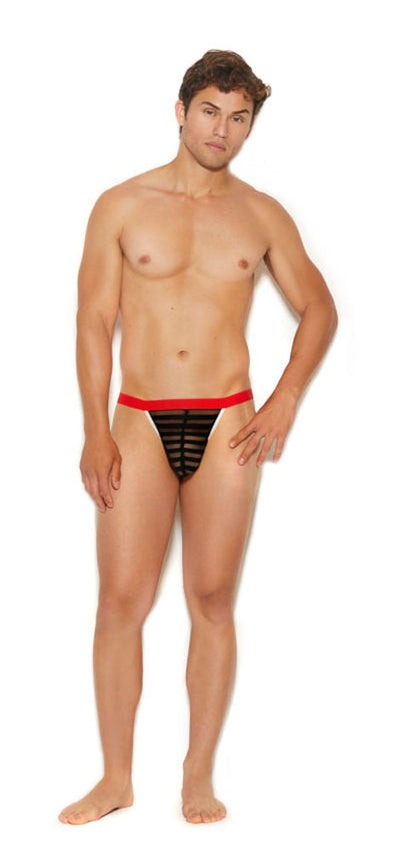 Men's Striped Mesh G-String Pouch - One Size - Black-Lingerie & Sexy Apparel-Elegant Moments-Andy's Adult World