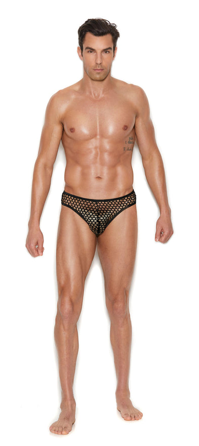 Men's Fishnet Thong Back Brief - Small-medium - Black-Lingerie & Sexy Apparel-Elegant Moments-Andy's Adult World