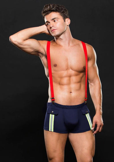 Fireman Bottom With Suspenders 2 Pc - Medium/large - Navy Blue/red-Lingerie & Sexy Apparel-Envy Menswear-Andy's Adult World