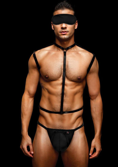 Envy 3 Pc Wet Look Chest Harness - Medium/large - Black-Lingerie & Sexy Apparel-Envy Menswear-Andy's Adult World