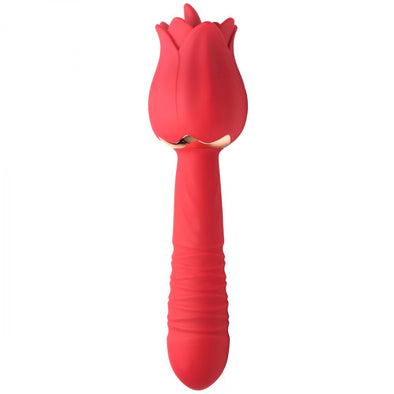 Bloomgasm Racy Rose Thrust and Lick Vibrator - Red-Vibrators-XR Brands inmi-Andy's Adult World