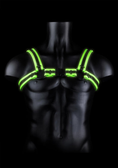 Bonded Leather Buckle Harness - Large-xlarge - Glow in the Dark-Harnesses & Strap-Ons-Shots Ouch!-Andy's Adult World