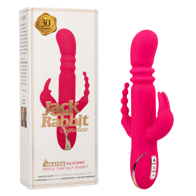 Jack Rabbit Signature Heated Silicone Triple Fantasy Rabbit - Pink-Vibrators-CalExotics-Andy's Adult World