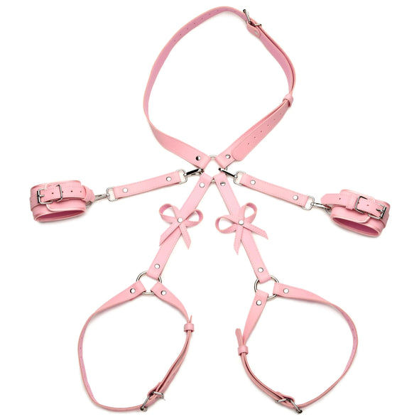 Bondage Harness With Bows - Medium/large - Pink-Bondage & Fetish Toys-XR Brands Strict-Andy's Adult World