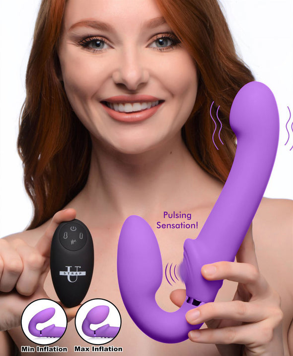 10x Ergo- Fit G-Pulse Inflatable and Vibrating Strapless Strap- on - Purple-Vibrators-XR Brands Strap U-Andy's Adult World