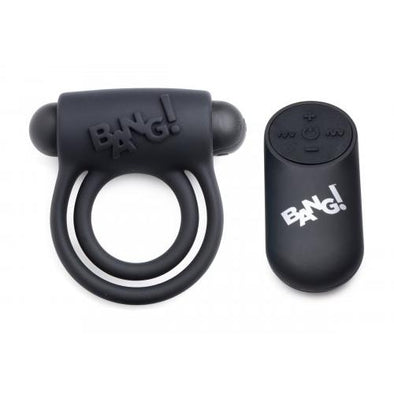 Bang - Silicone Cock Ring and Bullet With Remote Control - Black-Cockrings-XR Brands Bang-Andy's Adult World