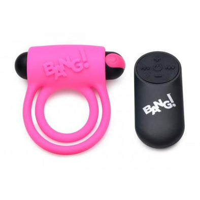 Bang - Silicone Cock Ring and Bullet With Remote Control - Pink-Cockrings-XR Brands Bang-Andy's Adult World