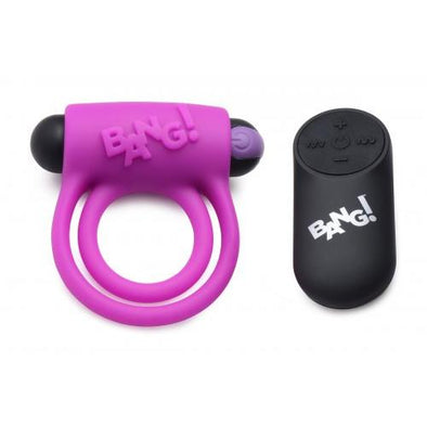 Bang - Silicone Cock Ring and Bullet With Remote Control - Purple-Cockrings-XR Brands Bang-Andy's Adult World