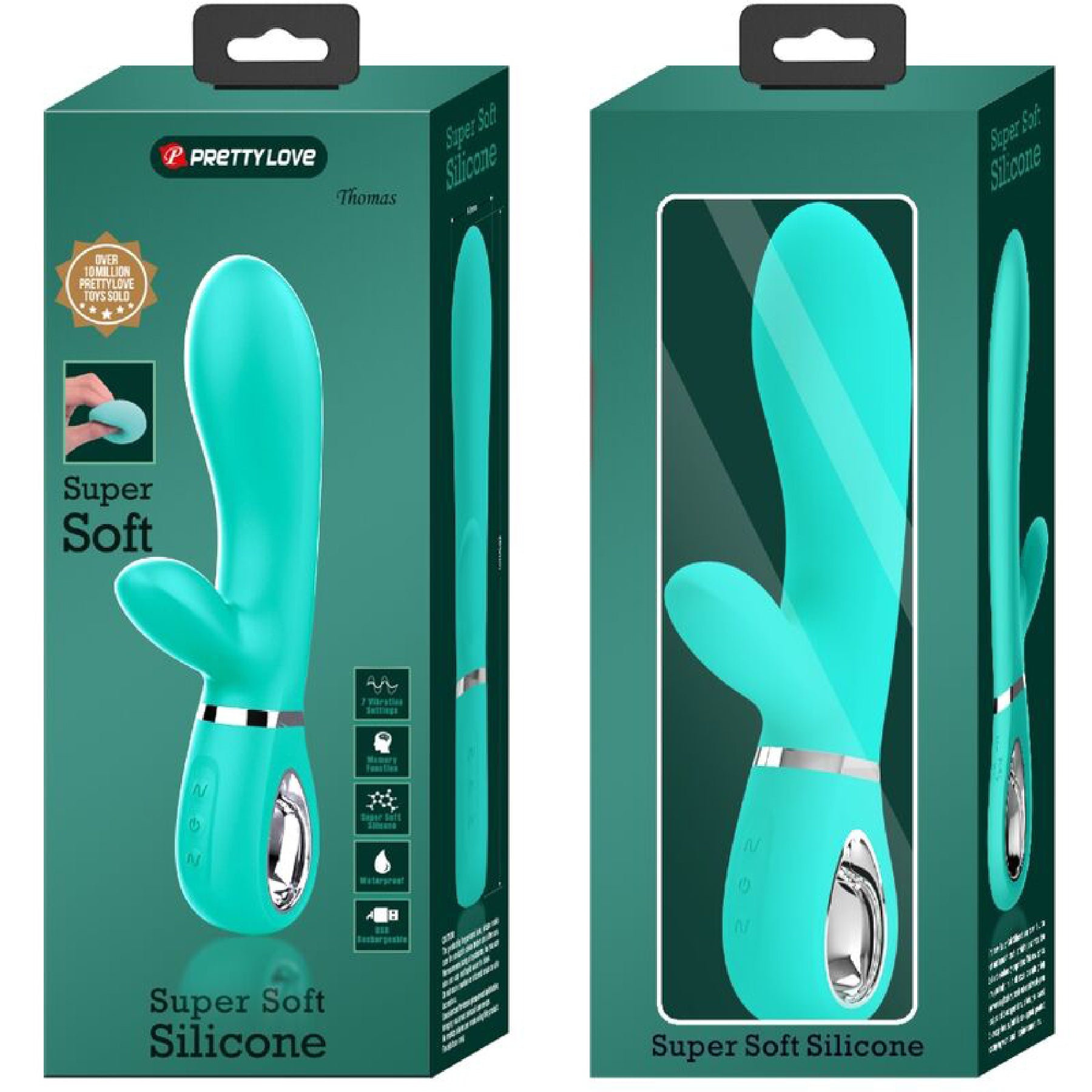 Thomas Super Soft Silicone Rabbit Vibrator - Turquoise-Vibrators-Pretty Love-Andy's Adult World