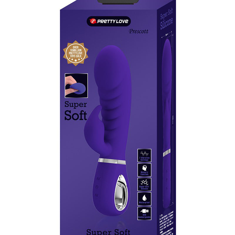 Prescott Super Soft Rabbit Silicone Vibrator - Purple-Vibrators-Pretty Love-Andy's Adult World