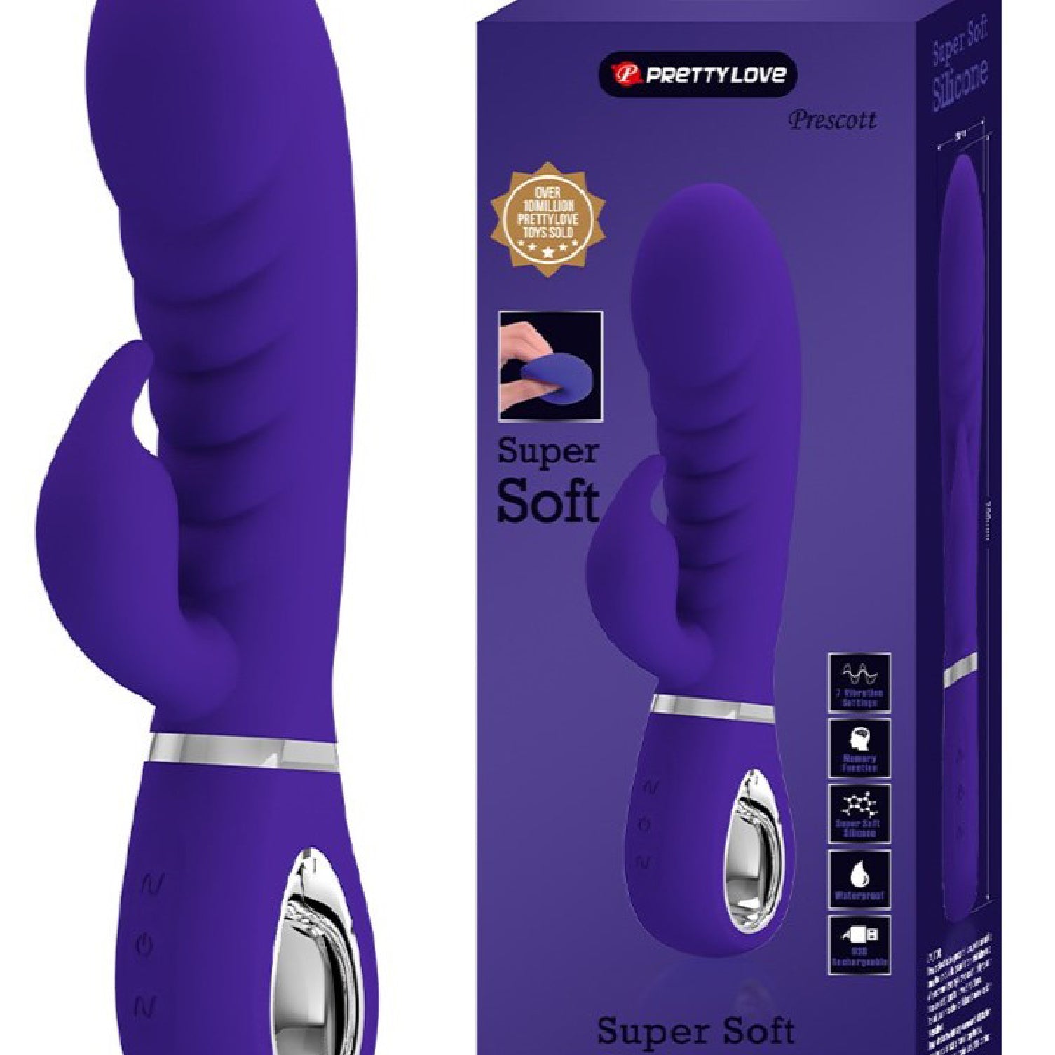 Prescott Super Soft Rabbit Silicone Vibrator - Purple-Vibrators-Pretty Love-Andy's Adult World