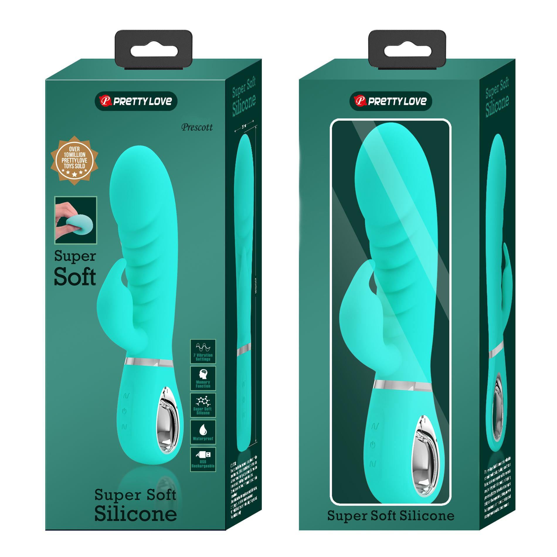 Prescott Super Soft Rabbit Silicone Vibrator - Teal-Vibrators-Pretty Love-Andy's Adult World