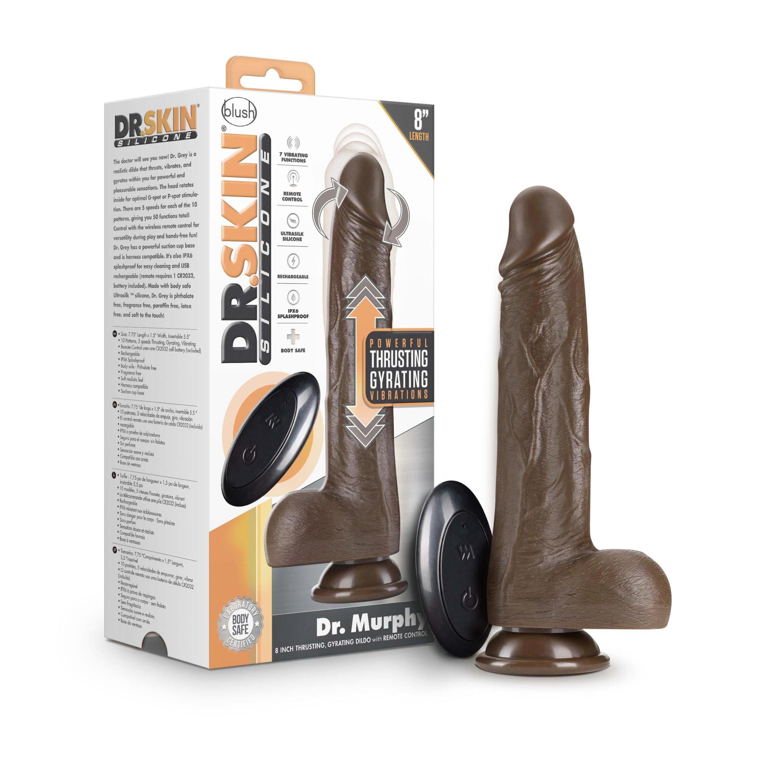 Dr. Skin Silicone - Dr. Murphy - 8 Inch Thrusting Dildo - Chocolate-Dildos & Dongs-Blush-Andy's Adult World