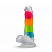 Neo Elite Glow in the Dark Rainbow Rave 6.5" Silicone Dual Density Dildo Multicolored-Dildos & Dongs-Blush-Andy's Adult World