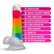 Neo Elite Glow in the Dark Rainbow Rave 6.5" Silicone Dual Density Dildo Multicolored-Dildos & Dongs-Blush-Andy's Adult World