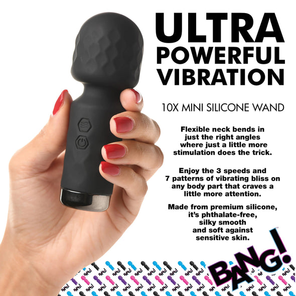 10x Mini Silicone Wand - Black-Vibrators-XR Brands Bang-Andy's Adult World