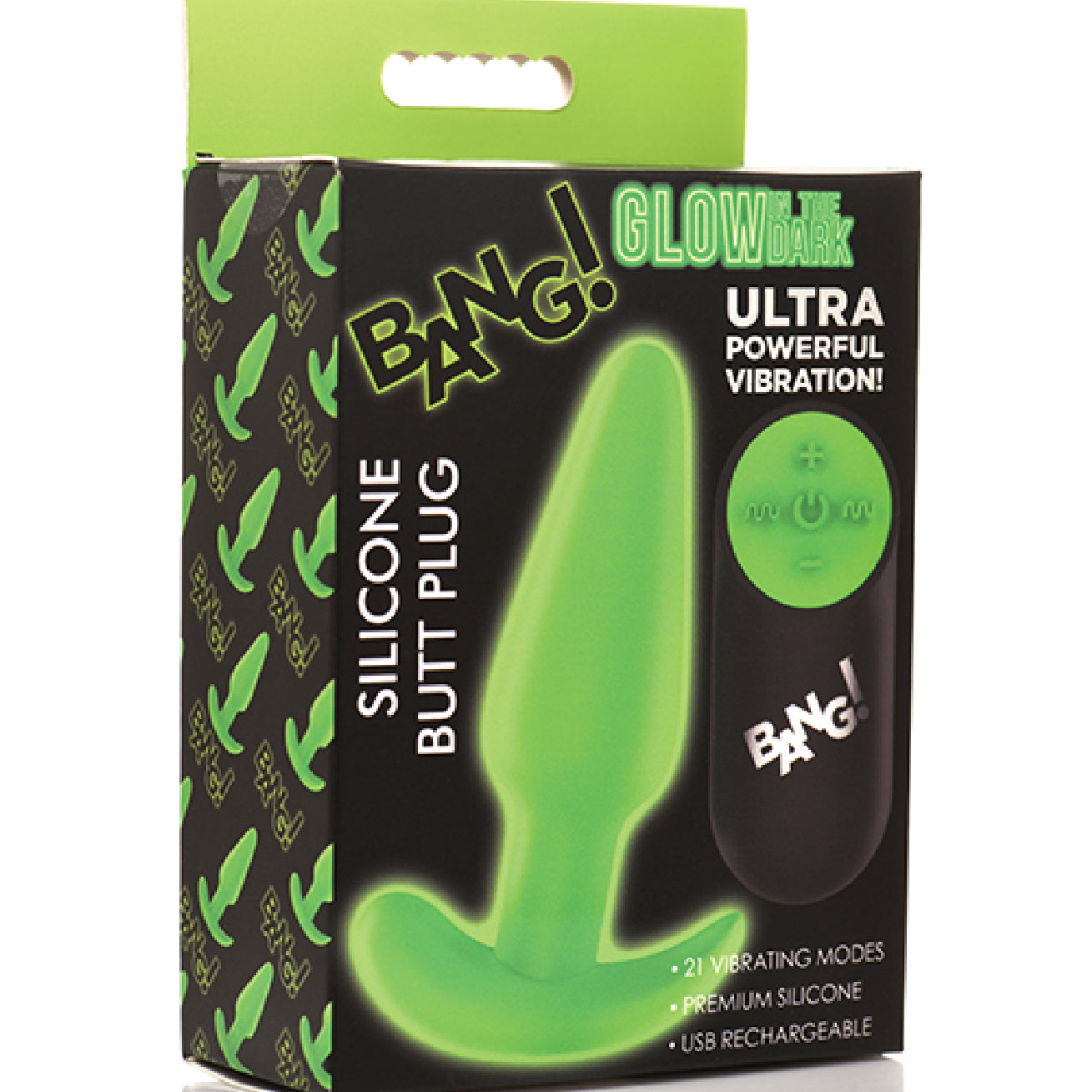 Glow in the Dark Butt Plug With Remote - Green-Anal Toys & Stimulators-XR Brands Bang-Andy's Adult World