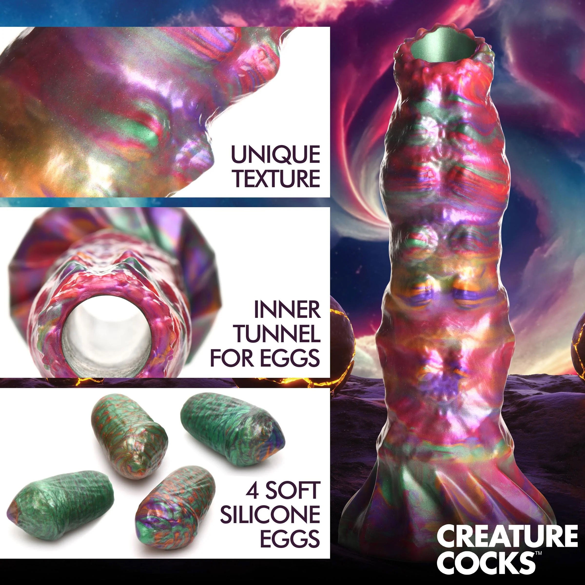 Larva Silicone Ovipositor Dildo With Eggs - Multicolor-Dildos & Dongs-XR Brands Creature Cocks-Andy's Adult World