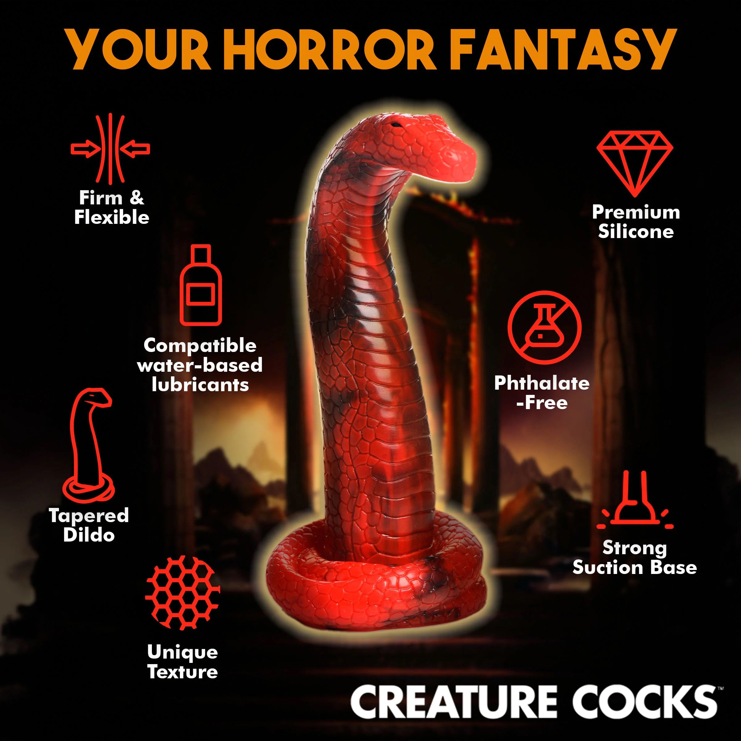 King Cobra King Cobra Silicone Dildo - Red-Dildos & Dongs-XR Brands Creature Cocks-Andy's Adult World