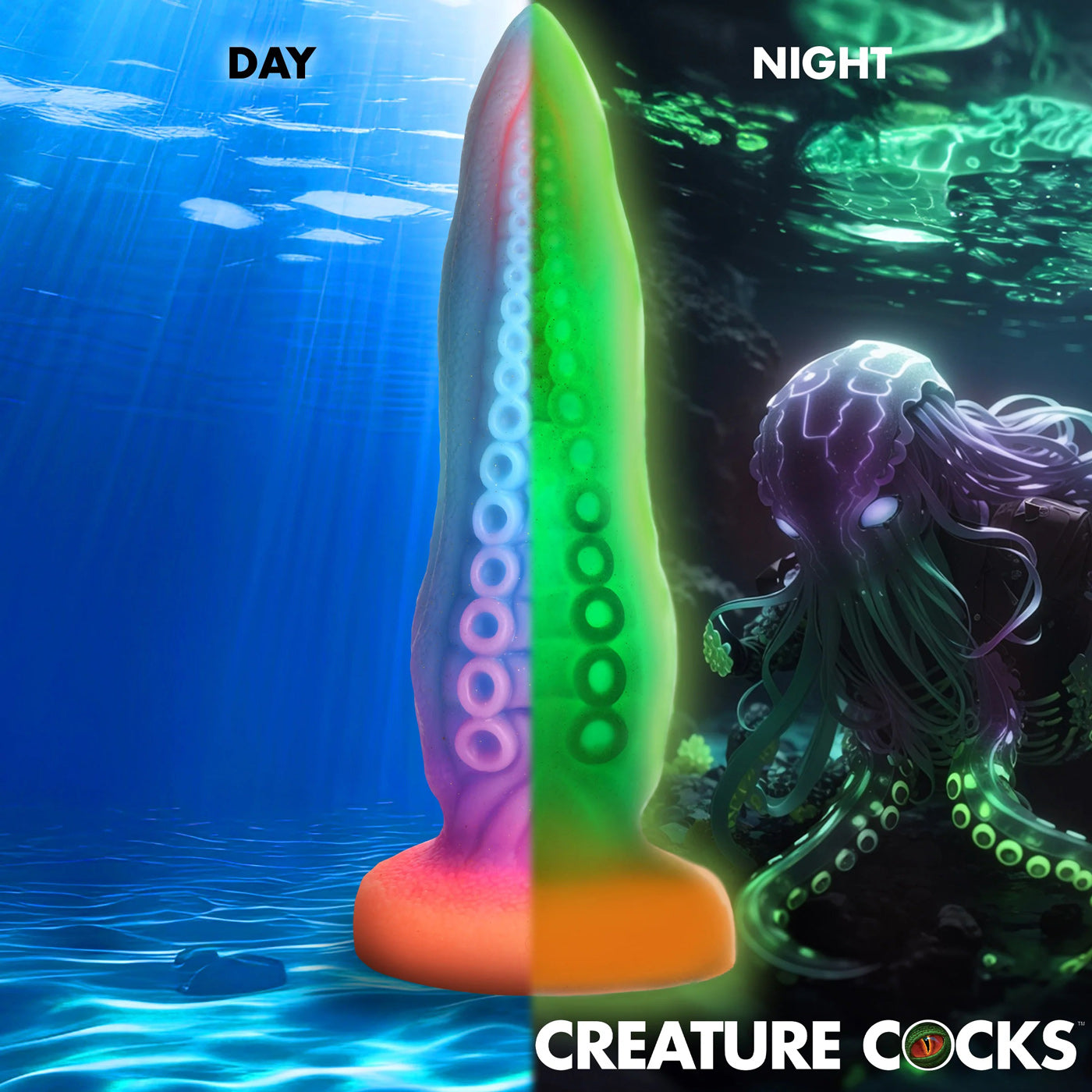 Tenta-Cock Glow-in-the-Dark Silicone Dildo-Dildos & Dongs-XR Brands Creature Cocks-Andy's Adult World