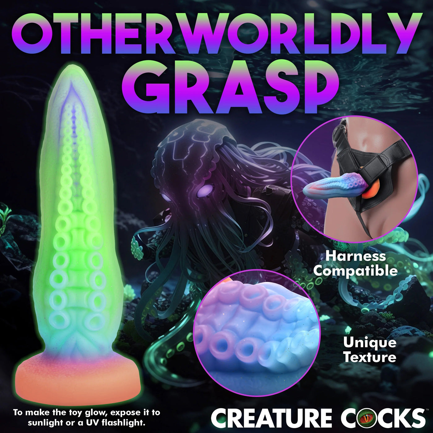 Tenta-Cock Glow-in-the-Dark Silicone Dildo-Dildos & Dongs-XR Brands Creature Cocks-Andy's Adult World