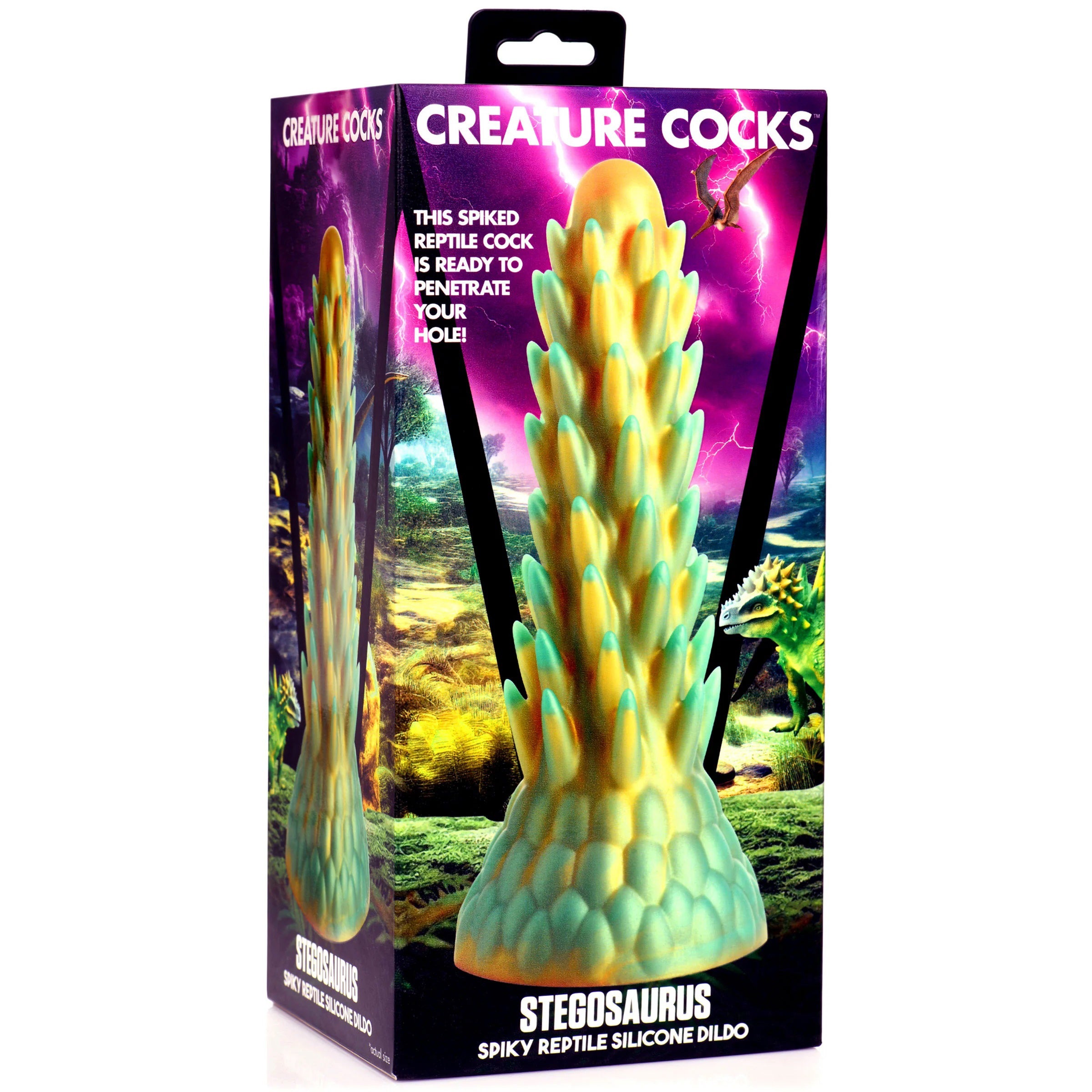 Stegosaurus Spiky Reptile Silicone Dildo - Green-Dildos & Dongs-XR Brands Creature Cocks-Andy's Adult World