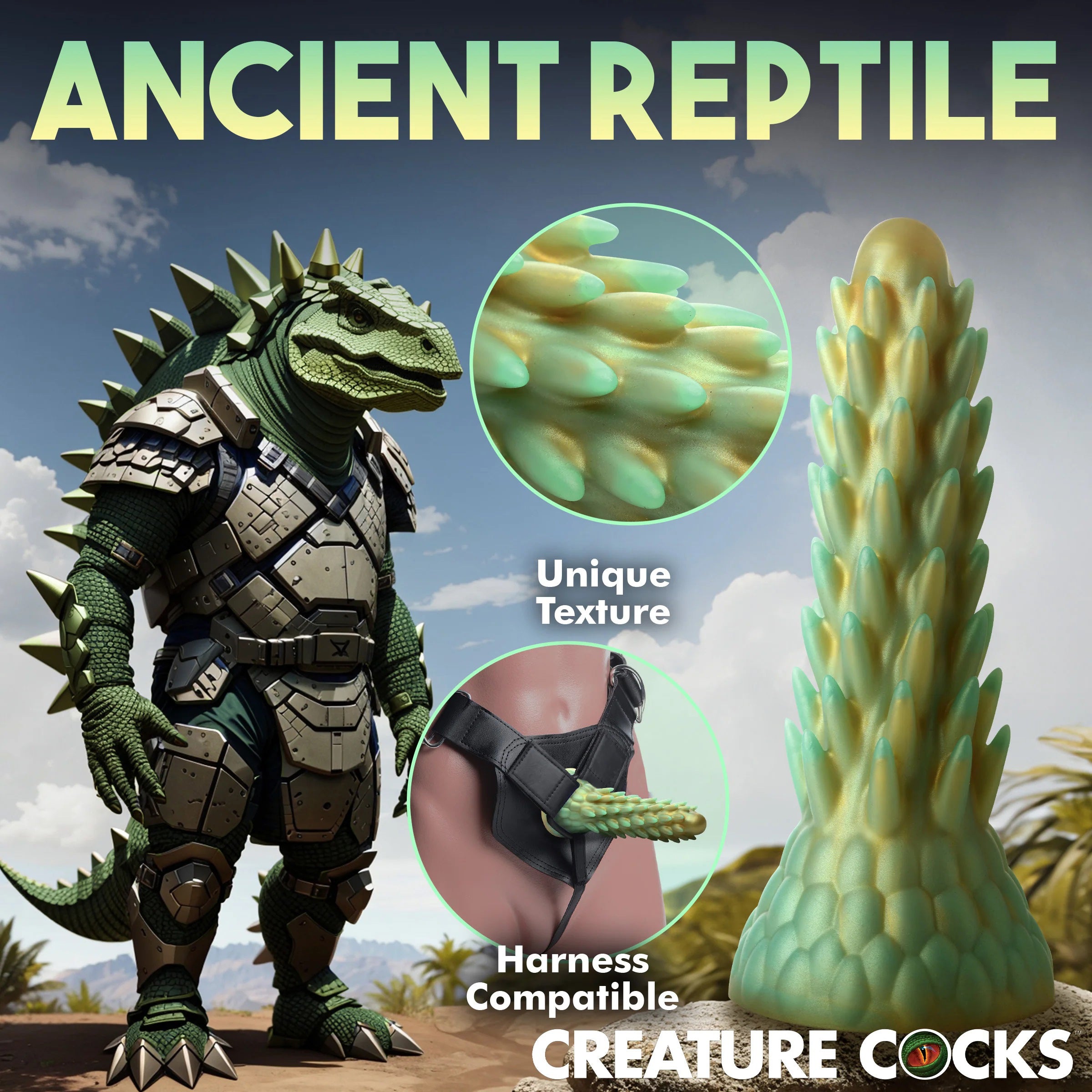 Stegosaurus Spiky Reptile Silicone Dildo - Green-Dildos & Dongs-XR Brands Creature Cocks-Andy's Adult World