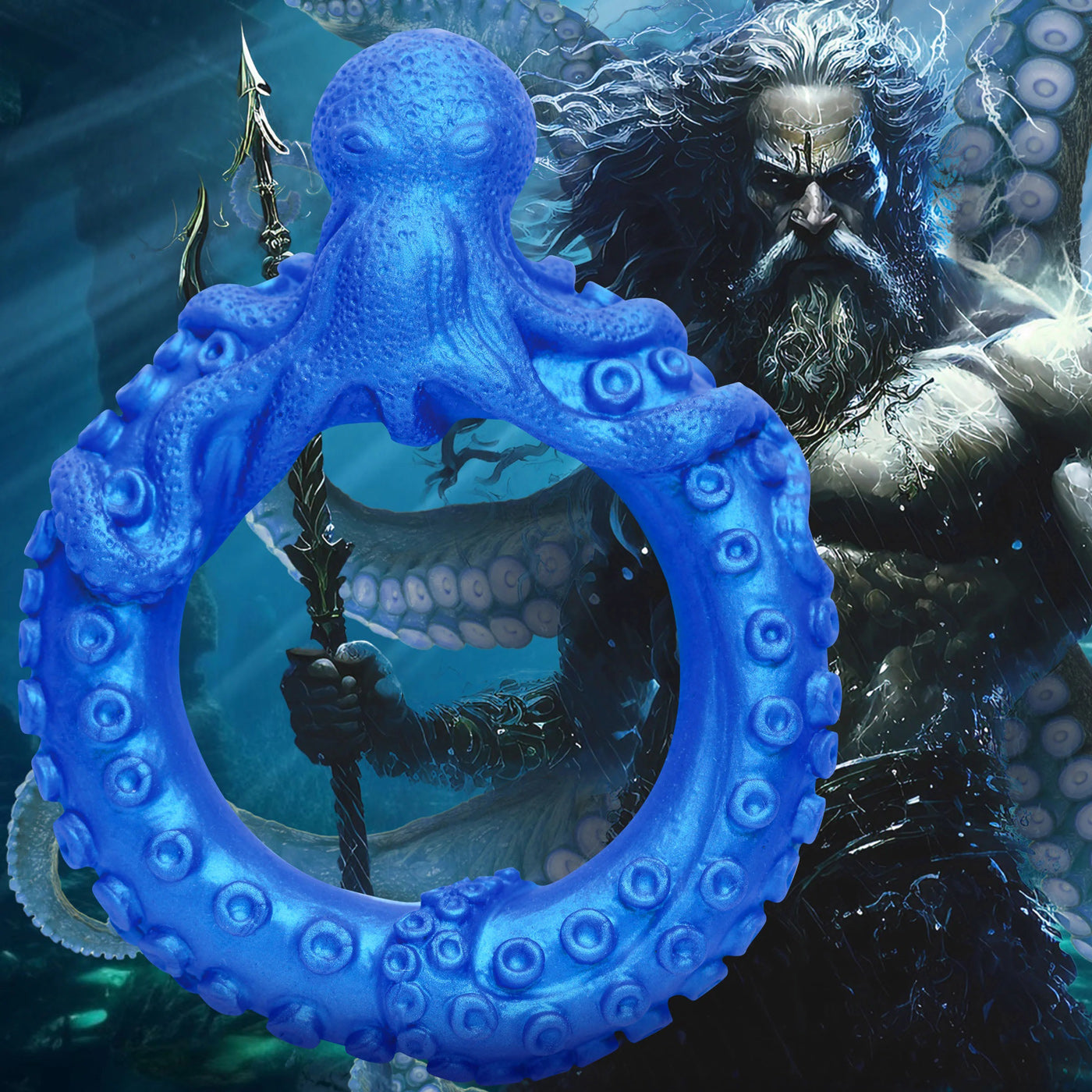 Poseidon's Octo-Ring Silicone Cock Ring - Blue-Cockrings-XR Brands Creature Cocks-Andy's Adult World