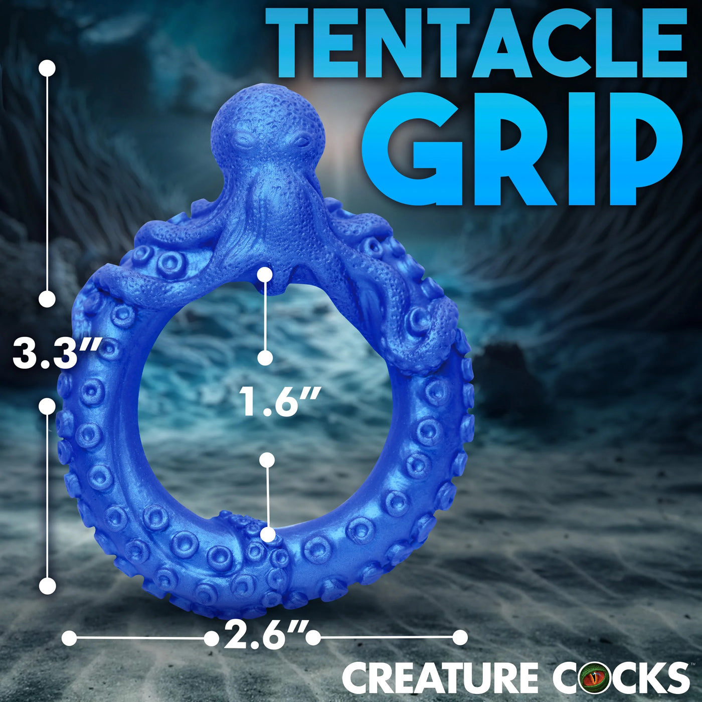 Poseidon's Octo-Ring Silicone Cock Ring - Blue-Cockrings-XR Brands Creature Cocks-Andy's Adult World