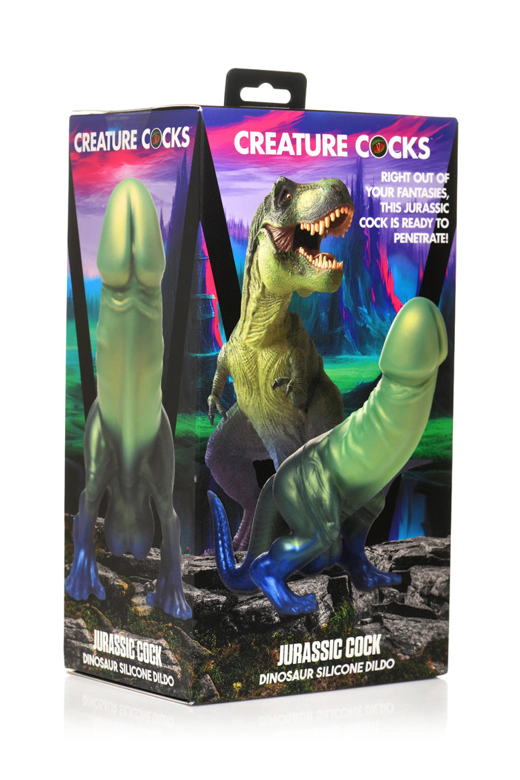 Jurassic Cock Dinosaur Silicone Dildo - Green/blue-Dildos & Dongs-XR Brands Creature Cocks-Andy's Adult World