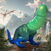 Jurassic Cock Dinosaur Silicone Dildo - Green/blue-Dildos & Dongs-XR Brands Creature Cocks-Andy's Adult World