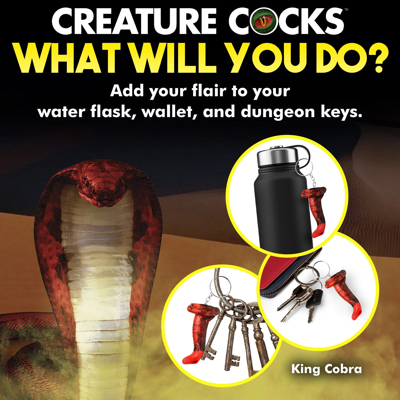 King Cobra Keychain - Red-Gag Gifts & Novelties-XR Brands Creature Cocks-Andy's Adult World