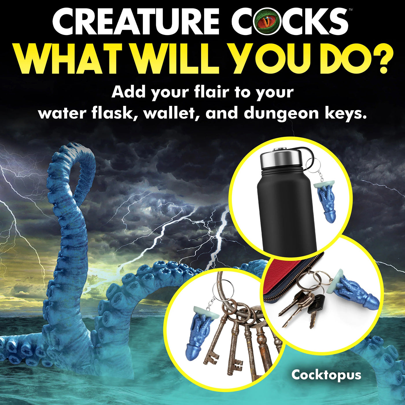 Cocktopus Keychain - Blue-Gag Gifts & Novelties-XR Brands Creature Cocks-Andy's Adult World