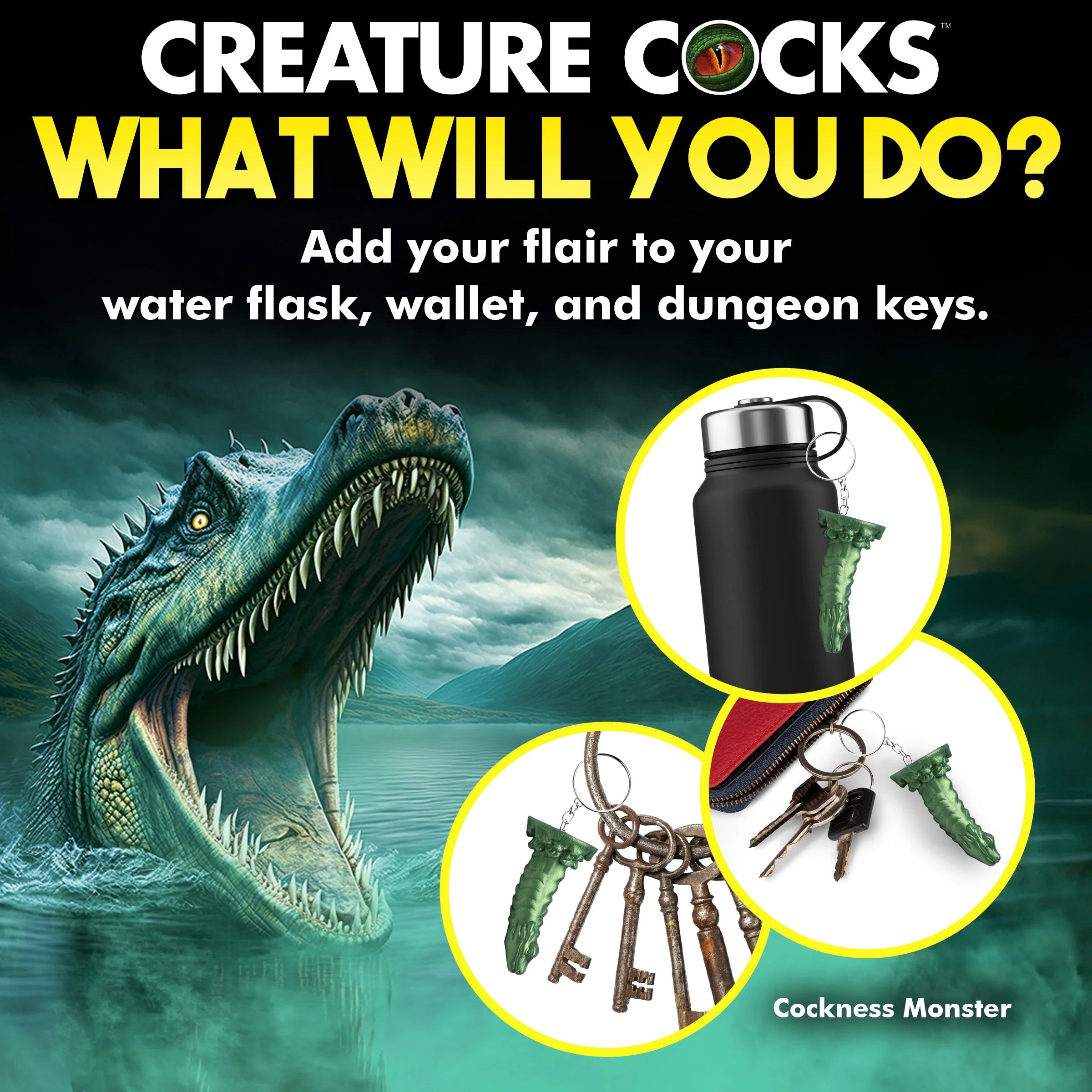 Cockness Monster Keychain - Green-Gag Gifts & Novelties-XR Brands Creature Cocks-Andy's Adult World