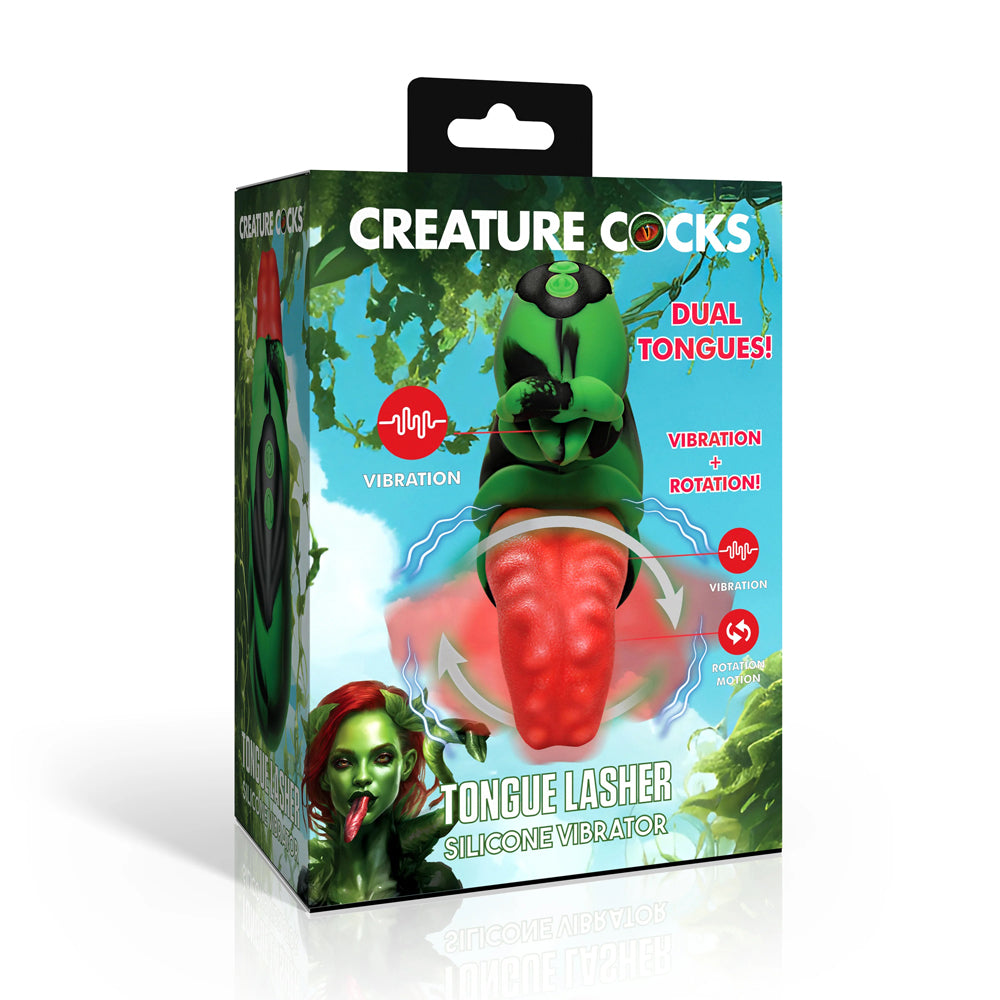 Tongue Lasher Silicone Vibrator - Green-Vibrators-XR Brands Creature Cocks-Andy's Adult World