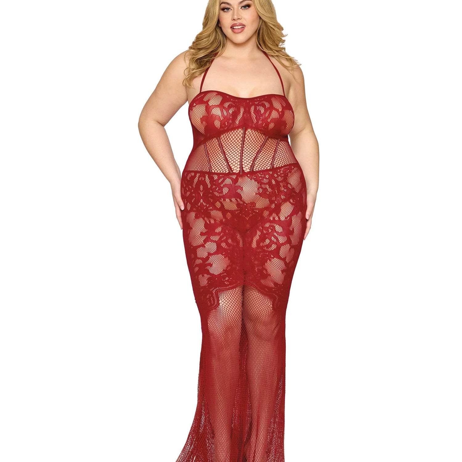 Bodystocking Gown Dmnd - One Size Queen - Red-Lingerie & Sexy Apparel-Dreamgirl-Andy's Adult World