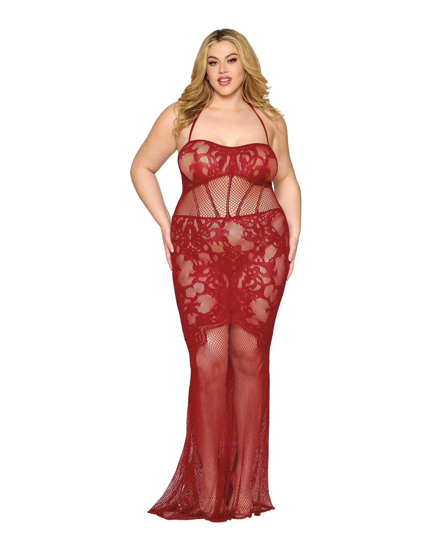 Bodystocking Gown Dmnd - One Size Queen - Red-Lingerie & Sexy Apparel-Dreamgirl-Andy's Adult World