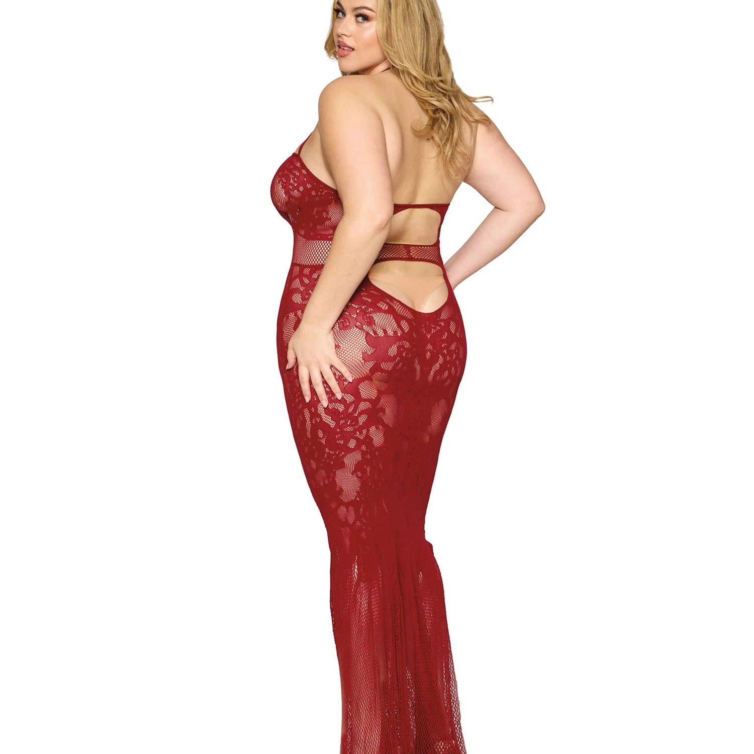 Bodystocking Gown Dmnd - One Size Queen - Red-Lingerie & Sexy Apparel-Dreamgirl-Andy's Adult World