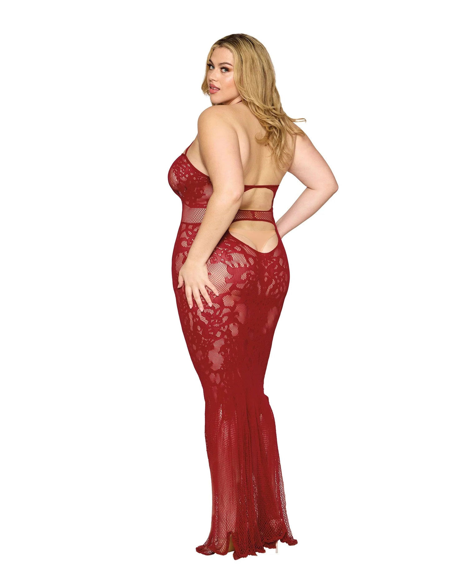 Bodystocking Gown Dmnd - One Size Queen - Red-Lingerie & Sexy Apparel-Dreamgirl-Andy's Adult World